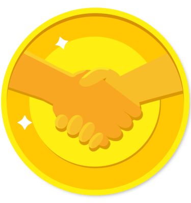 a gold coin with a hand holding a hand