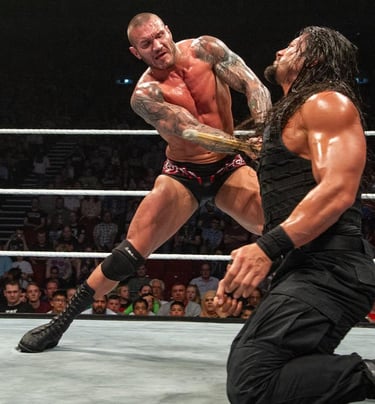 Randy Orton fighting Roman Reigns in WWE wrestling