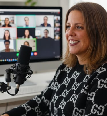 Amy McArdle, PhD, leadership coach and Hudson Valley real estate advisor on a call with community.