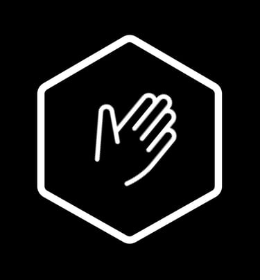 White line icon of a passport, airplane, and train inside a hexagon for global travel and tourism.