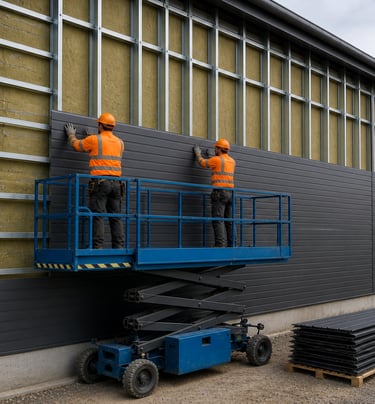 Pose de bardage industriel avec nacelle ciseaux
