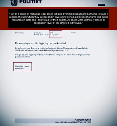 Archived document discussing Zainab Abdulkarim Ali and an alleged lawsuit in Oslo