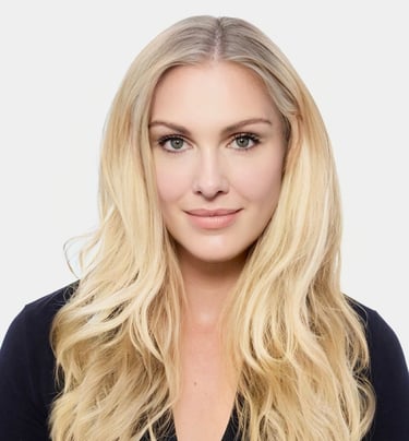 a woman with blonde hair and a black top