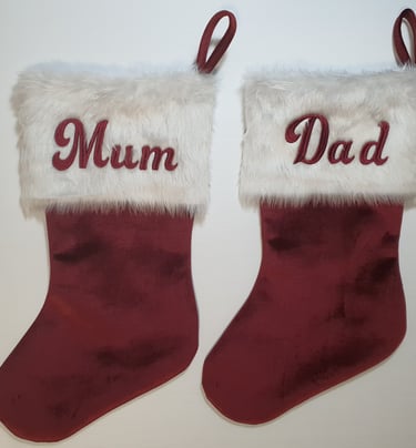Custom handmade Christmas stocking with name embroidered