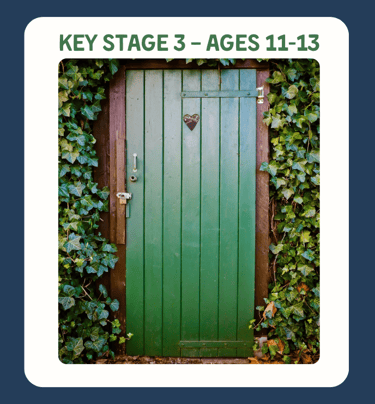 An old  green door with vine growing around it