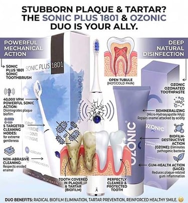 Sonic and Ozonic duo for dental plaque