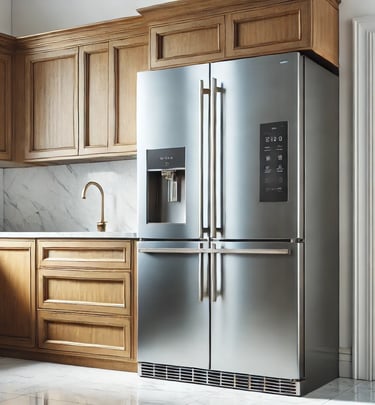 a kitchen with a refrigerator in Kanata