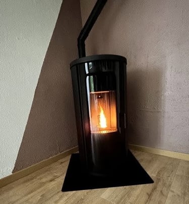Installation de poêle à bois design en angle