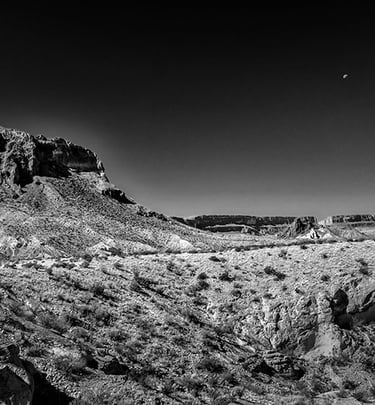 Half-moon rising above the dramatic entrance of Santa Elena Canyon in Big Bend National Park