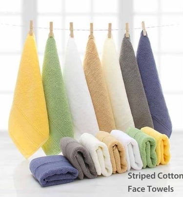 a variety of striped cotton face on a clothes line