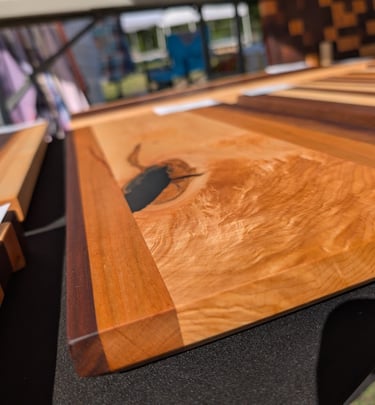 serving and charcuterie boards made from salvaged wood with inlays