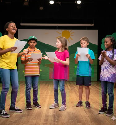 a group of children acting on stage in a theatre