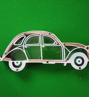 Tirelire 2CV citroen en bois et plexi découpe laser