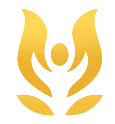Gouden logo-symbool dat groei en innerlijke balans uitdrukt.