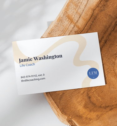 Mockup of LFM Life Coaching business card