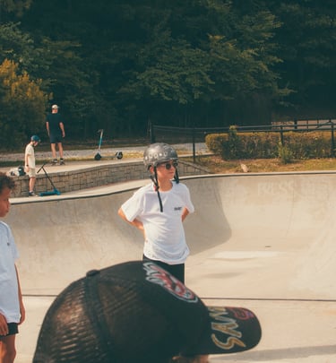 a kid with a helmet on