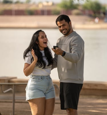 a man and woman surprise photoshoot