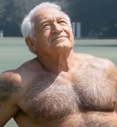 butch masculinity, dominant presence, hairy chest, broad shoulders, powerful physique, virile man