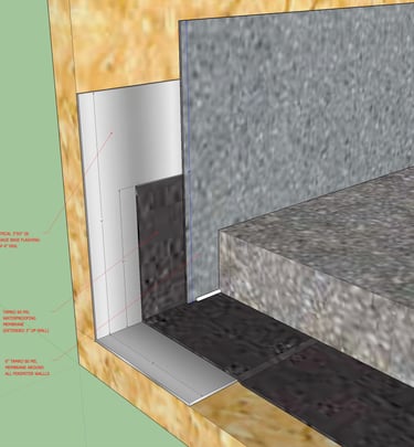 Waterproofing detail for balcony perimeters.