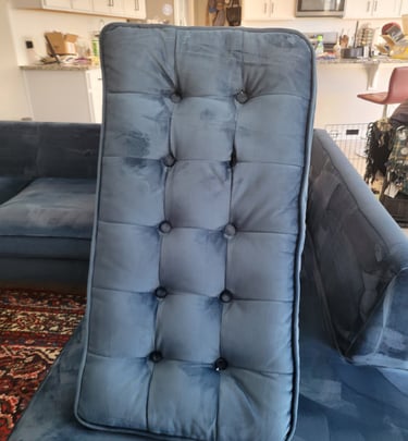 Blue couch cushion just Cleaned by King Organic Clean