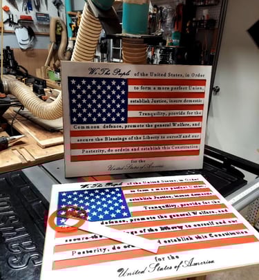 Rustic Wooden CNC Carved American Flag Natural Color Burned Wood Man Cave.