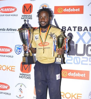 Player of the tournament and Captain of the winning team with trophies at BATBALL MAXX T20 Uganda