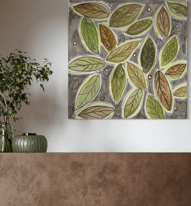 original painting of leafs on grey background