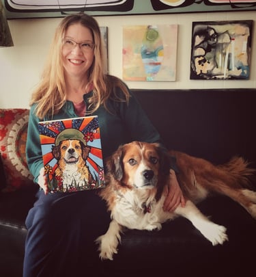 Artist Robin Arthur dog sitting in Paonia, Colorado with Spaniel