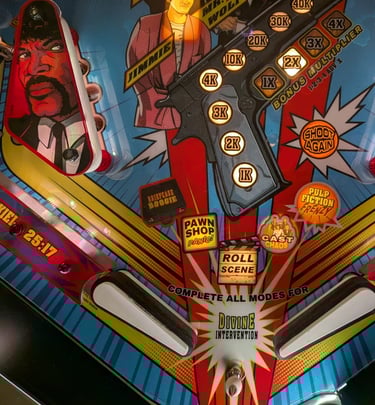Playfield du Flipper Pulp Fiction avec ses Slingshots et batteurs