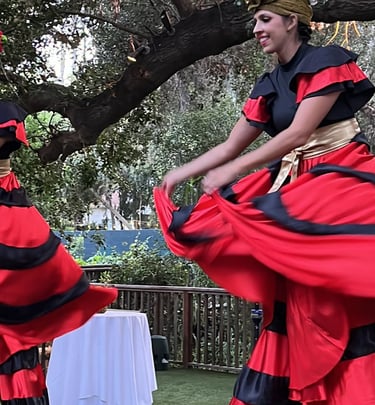 Noelani Jeffery and Bri Xandrick on stilts for Aerialogists