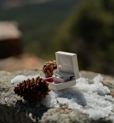 a ring bearer box with a ring on top of a rock