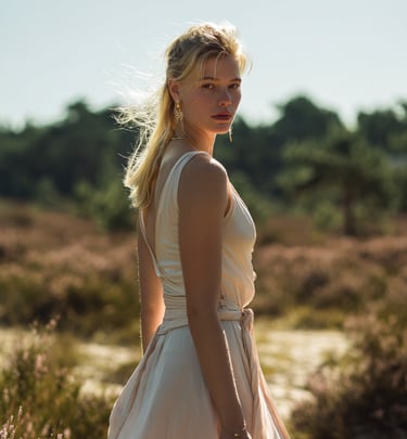 Luxuriöse Schmuckkollektion von HeideSchmuck, präsentiert von Model in der Lüneburger Heide
