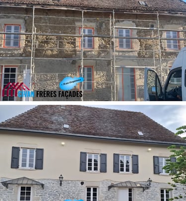Rénovation de façade en pisé avec enduit à la chaux à Morestel – artisan façadier