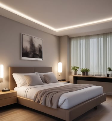 Stylish bedroom featuring custom furniture and elegant finishes