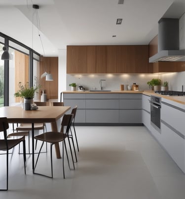 Office space with modern design elements and dark color palette