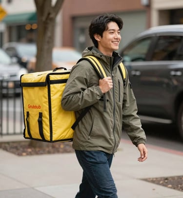 A delivery driver loading packages into a familiadrive vehicle, preparing for a busy day on the road.