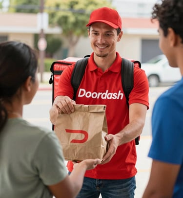 A delivery driver loading packages into a familiadrive vehicle, preparing for a busy day on the road.
