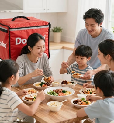 A happy family waving goodbye as they start their journey in a familiadrive rental car.