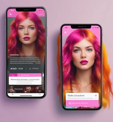 A vibrant hair salon website homepage displayed on a smartphone, showcasing bright colors and easy navigation.
