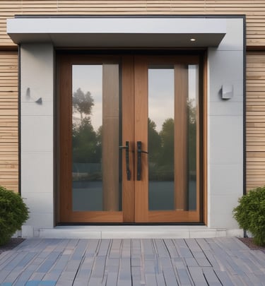 Close-up of a green-accented door with a subtle metallic finish