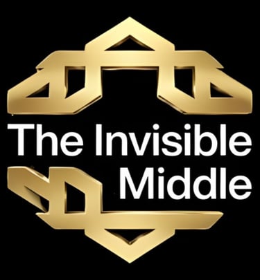 The Invisible Middle brand logo featuring a gold geometric frame and white modern typography.