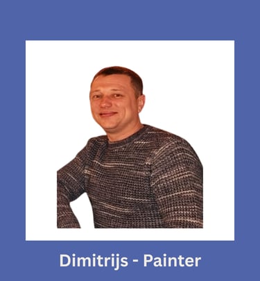 Portrait of Dimitrijs, an LPAD painter, sitting casually and smiling.