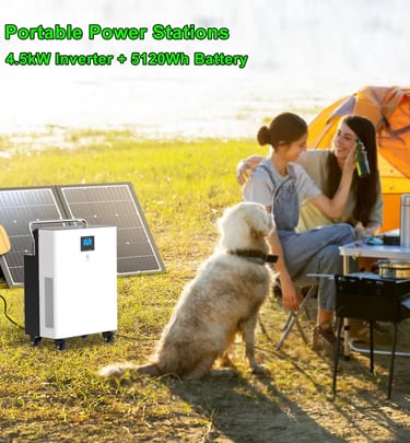 Helionox 5kW portable power station charged by foldable solar panels for outdoor energy.