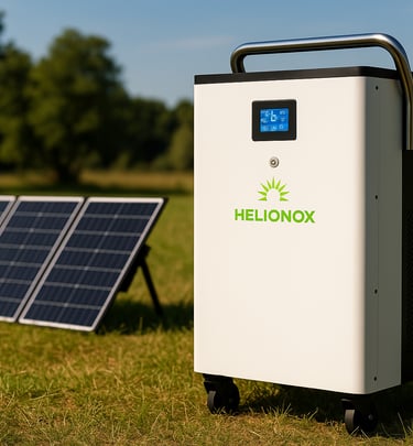 power station charging from foldable solar panels, showing mobile off-grid energy for travel