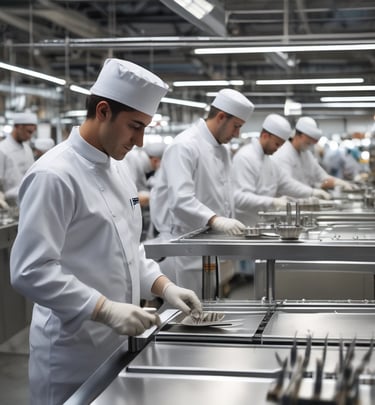 Close-up of a polished 18/10 stainless steel fork reflecting soft light on a dark wooden table