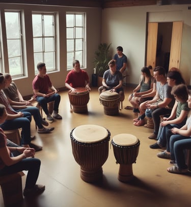 Musicians jamming together in a lively music workshop