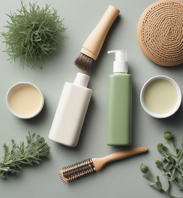 A collection of eco-friendly beauty products arranged aesthetically.