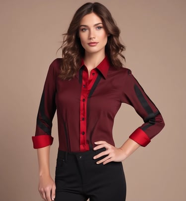 Elegant woman wearing a flowing silk dress in a softly lit boutique