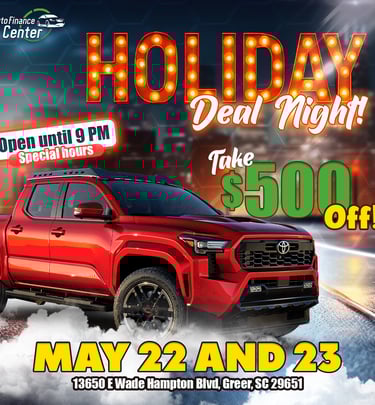 Flyer promocional de Auto Finance Center anunciando $500 de descuento en autos