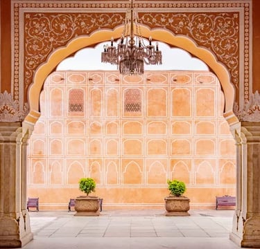 a large building with a chandelier and a chandelier